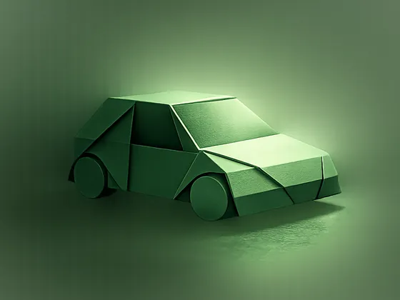 Coche de papel plegado en verde